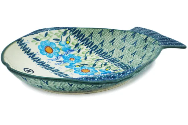 10" Fish Shaped Platter - Bright Blue Happiness