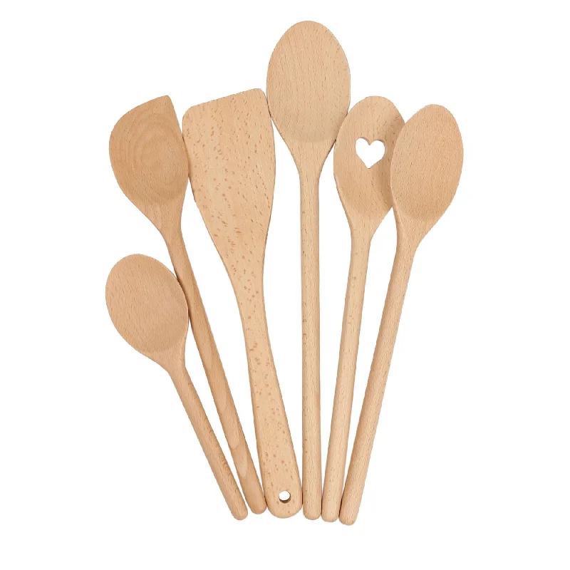 6pc Wooden Cooking Spoon Set - 20-35cm - By Argon Tableware